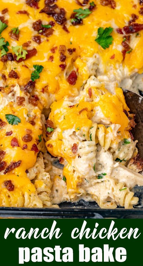 Gf Pasta Bake, Single Meals, Creamy Ranch Sauce, Crockpot Casseroles, January Meals, Baked Chicken Pasta Recipes, Sauce Cheddar, Chicken Pasta Casserole, Pasta Bake Recipe