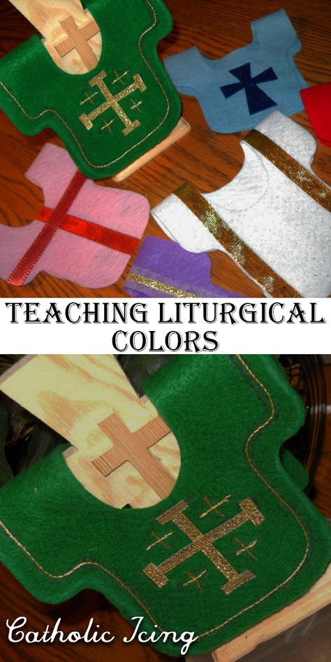 Teaching Liturgical Colors To Kids- Catholic Craft Catechism Crafts, Ccd Crafts, Catholic Liturgical Calendar, Catholic Kids Activities, Colors Craft, Liturgical Colours, Catholic Homeschool, Liturgical Seasons, Catholic Education