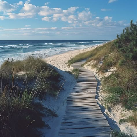 Beach Boardwalk View: Wooden boardwalk meandering through sandy dunes under a bright sky leading to the serene beach. #beach #boardwalk #dunes #sand #sea #sky #grass #path #aiart #aiphoto #stockcake https://ayr.app/l/JpV5 Boardwalk Aesthetic, Grass Path, Wooden Path, Beach Path, Beach Grass, Coastal Breeze, Beach Garden, Seaside Village, Sand Sea