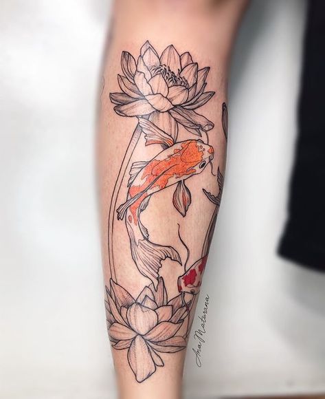 Koi Fish Moon Tattoo, Koi And Lotus Tattoo, Full Moon Tattoo, Lotus Flower Tattoo Design, Small Couple Tattoos, Lotus Tattoo Design, Koi Fish Tattoo, Forearm Tattoo Women, Flower Tattoo Sleeve