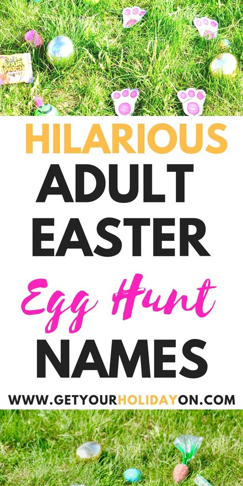 FAQs of an Easter egg Hunt Adult Easter egg Hunt Names! #egghunt #easterbasket #jellybeans #easter Easter Egg Scavenger Hunt For Adults, Work Easter Egg Hunt Ideas, Easter Fun For Adults, Easter Adult Party, Office Easter Egg Hunt Ideas, Easter Gathering Ideas Families, Indoor Egg Hunt Ideas, Easter Egg Hunts For Adults, Adult Easter Activities