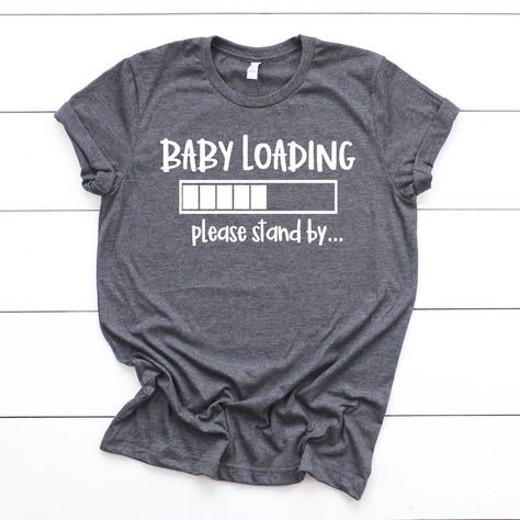 "This pregnancy announcement listing is for one bella canvas unisex pregnancy T-shirt. This shirt is the perfect shirt for your baby announcement or pregnancy reveal. Its also the perfect new mom gift, baby shower gift or maternity gift.  + This shirt is a unisex shirt, not a maternity shirt. Unisex shirts have a \"boyfriend fit\" which works well for pregnant women in their first and second trimesters. Order your normal size for a casual looser fit, size down if you would like a slimmer fit. Al Twinkle Twinkle Gender Reveal, Vinyl Clothes, Baby Reveal Ideas, Baby Loading, Fun Baby Announcement, Baby Announcement Shirts, Cricut Baby, Baby Birth Announcement, Baby Announcements