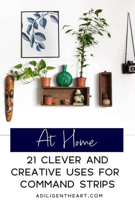 21 Clever and Creative Uses for Command Strips #athome #AtHome #organization Command Hook Shelves, Command Strip Shelves, Command Strip Ideas, Command Strip Shelf, Under The Sink Storage, Wall Terrarium, Belt Rack, Plant Hooks, Curtain Rod Holders