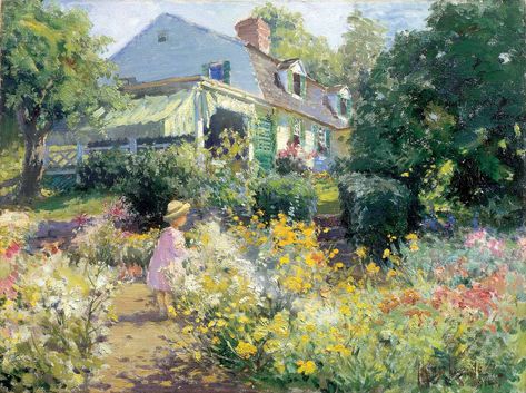 Matilda Browne (1869-1947) In Voorhees’ Garden, 1914 Oil on canvas  American Impressionism - Florence Griswold Museum Romantic Impressionism, Thomas Moran, American Impressionism, Monet Paintings, Impressionist Artists, Art Ancien, Impressionism Art, Garden Painting, Impressionist Art