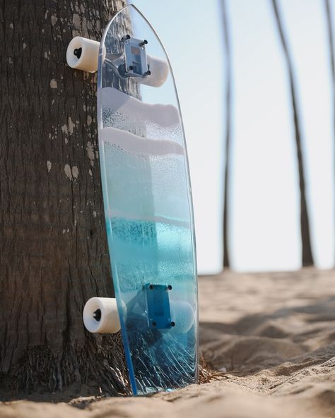 Ride the wave 🌊 with the limited edition Ocean Wave Fishtail Skateboard! Only 2 left 🩵 Layers of intricate blue resin ocean waves on a durable polycarbonate fishtail skate deck. Grab one for yourself or a friend at samcoopart.com (link in bio) 🤍 Clear Skateboard, Colorful Skateboard, Deck Features, Skateboard Wall, Skateboard Wall Art, Modern Stained Glass, Ride The Wave, Cool Skateboards, Wall Art Unique