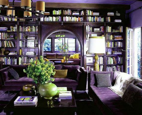 Purple library... Oh yeah!! Deco Violet, Home Library Design Ideas, Cozy Home Library, Ben Stiller, Cozy Home Office, An Open Book, Smart Tiles, Home Library Design, Home Libraries