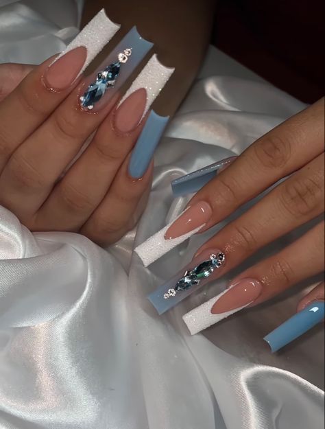 #longnails @AmbitiousGyall ✨ Solid Color Acrylic Nails, Long Acrylic Nail Designs, Blue Acrylic Nails, White Acrylic Nails, Long Acrylic Nails Coffin, Long Square Acrylic Nails, White Nail, Bling Acrylic Nails, Acrylic Nails Coffin Short