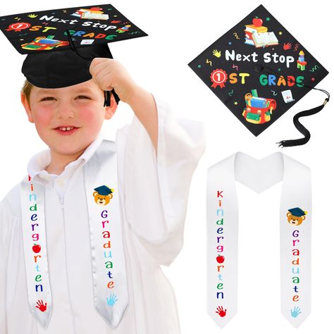 PRICES MAY VARY. Kindergarten Graduation Design: specifically designed for kindergarten graduate students, the kindergarten graduate cap is printed with [ 1 First Graduation] inspirational words and cute kindergarten graduation diploma and topper patterns, colorful patterns like flags, music, notes, numbers, cute little palm prints, alphabets; The kindergarten graduation stole is printed with cute kindergarten graduate blocks, paws, books and alphabets Lovely Kindergarten Graduation Gifts for Ki Kindergarten Graduation Gifts For Kids, Kindergarten Graduation Gifts, Kindergarten Graduation Diploma, Kindergarten Graduation Gift, Graduation Book, White Sash, Graduation Sash, Kids Graduation, Graduation Design