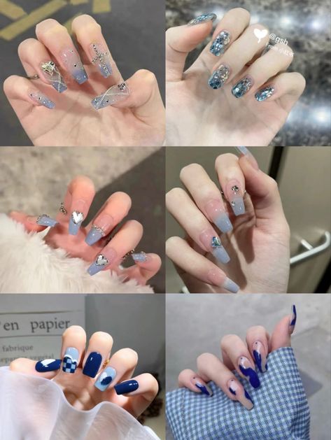 Chinese Nails, Nails Aesthetic, Chinese Blue, Nails Inspo, Blue Nails, Nail Inspo, Nails, Hair, Blue