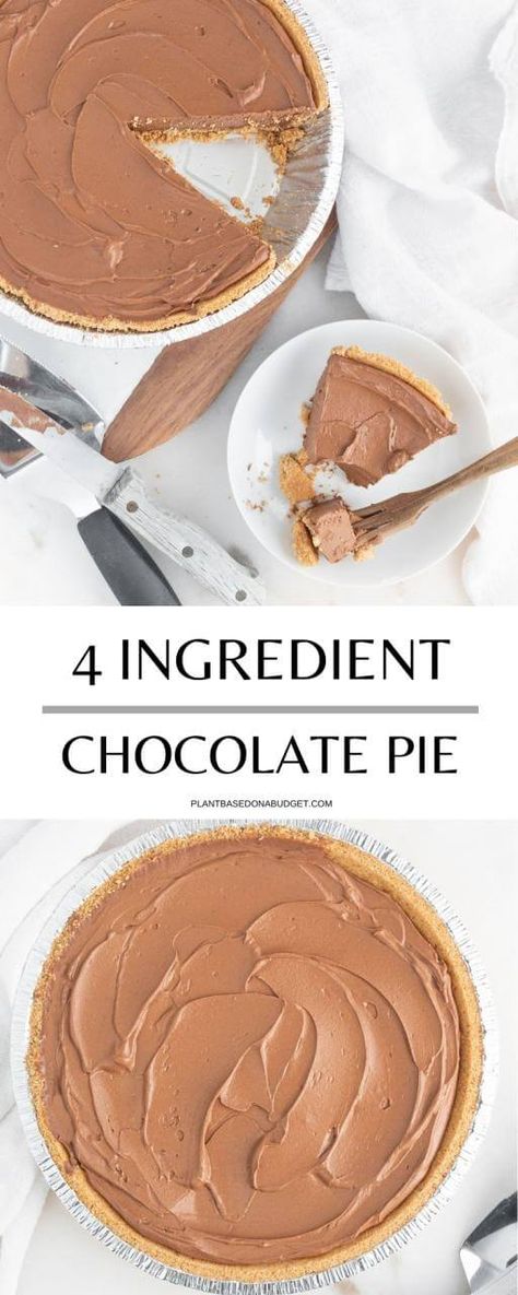 Creamy Vegan Chocolate Pie (4 Ingredients| Fuss-free!) Vegan Chocolate Pie Recipe, Vegan Chocolate Pie, Vegan Simple, Chocolate Silk Pie, Pie Chocolate, Silk Pie, Tofu Vegan, Vegan Whipped Cream, Fantastic 4