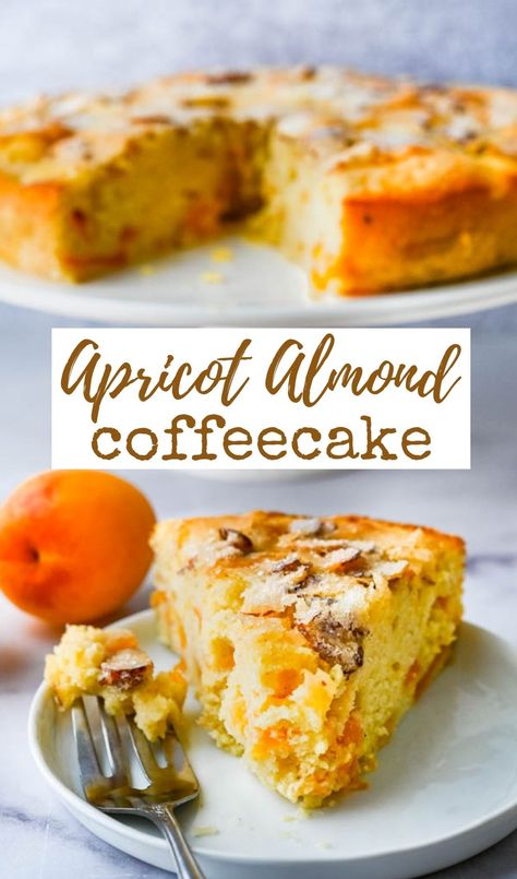 a slice of apricot cake. Apricot Jam Dessert Recipes, What To Make With Fresh Apricots, Almond Apricot Cake, Keto Apricot Recipes, Desserts With Apricots, Easy Apricot Recipes, Fresh Apricots Recipes, Apricot Bread Recipe With Fresh Apricots, Fresh Apricot Recipes Healthy