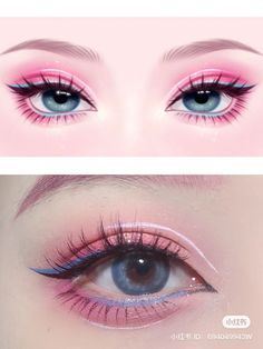 Korean Eye Drawing, Purple Eyelash Extensions, Anime Eyes Makeup, Cosplay Eye Makeup, Cosplay Makeup Anime, Anime Make-up, Cute Eyeliner, Anime Inspired Makeup, Black Color Hairstyles