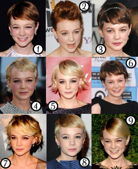 see? short hair can be versatile :) love #8, 7, 5, 4, Carrey Mulligan Hair, Cary Mulligan Short Hair, Cary Mulligan, Carey Mulligan Hair, Hair Caramel, Makeup And Beauty Blog, Carey Mulligan, Caramel Hair, Blonde Pixie Cuts