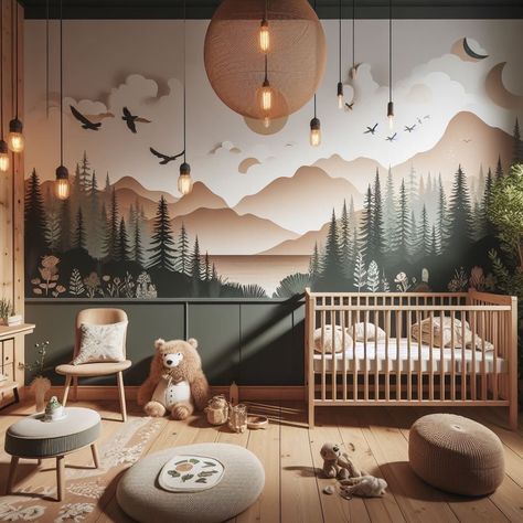 Mountain Forest Nursery, Baby Room Forest Theme, Nature-themed Nursery Ideas, Forest Baby Room, Baby Boy Nursery Room Design, Unique Nursery Themes, Forest Nursery Ideas, Forest Baby Rooms, Forest Kids Room