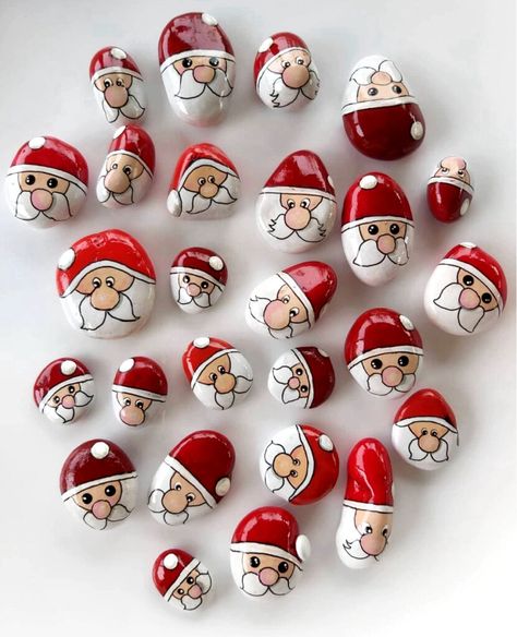 Santa Rocks Painted, Santa Rock Painting, Santa Painted Rocks, Christmas Rock Painting Ideas, Santa Rocks, Christmas Rock Painting, Christmas Pebble Art, Jul Diy, Diy Christmas Paintings