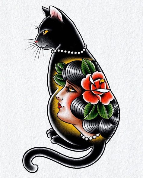 #tattoo #tattoos #inked #tattooart #tattooed #tattooideas #tattoodesign #tattooinspiration #tattoosleeve #tattooflash #inkedgirls #tattooedwomen  #InkLaughs  #TattooFails Traditional Tattoo Painting, Old School Traditional, Kitten Tattoo, Traditional Tattoo Old School, Black Cat Tattoos, Cat Tattoo Designs, New School Tattoo, Waves Tattoo, Traditional Tattoos