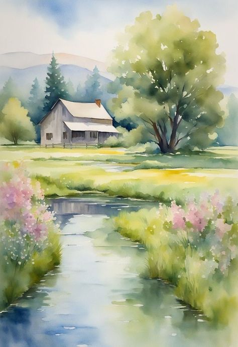 I am so inspired by beautiful & amazing art... THANKYOU to all the talented artists out there for allowing us to enjoy your amazing gifts. Gigi Lynn NOT MY IMAGES! unless otherwise stated.. #amazingart Sumer Landscape, Watercolor Meadow, Golden Fields, Spring Meadow, Lose Yourself, Art Download, Watercolor Inspiration, Watercolor Cards, The Horizon