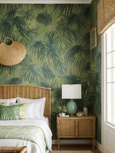 Tropical Accent Wall, Bedroom Accent Wall, Accent Wall Ideas, Themed Bedroom, Accent Wall Bedroom, Bamboo Furniture, Bedroom Accent, Island Getaway, The Wallpaper