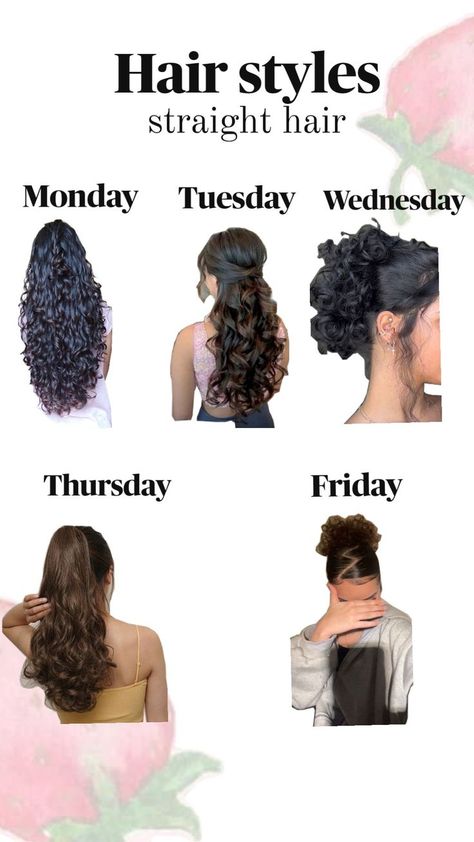 hairstyles for school, Monday through Friday          Wavy hair 2b,2c,3a. 2b Hairstyles, Wavy Hair 2b, 2c Hair, Hair Icon, Monday Tuesday Wednesday, Thursday Friday, Monday Tuesday, Hairstyles For School, Wavy Hair