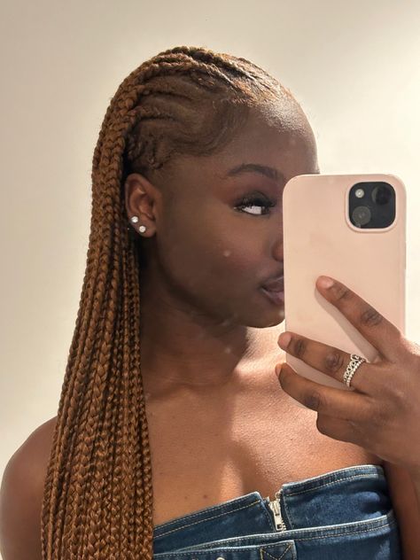 Ginger Fulani braids on black women Brown And Black Fulani Braids, Fulani Ginger Braids, Fulani Braids Honey Blonde, Fulani Braids Color Combo, Colour 30 Fulani Braids, Blonde Fulani Braids Black Women, Brown Fulani Braids With Curls, Light Brown Fulani Braids, Honey Brown Fulani Braids