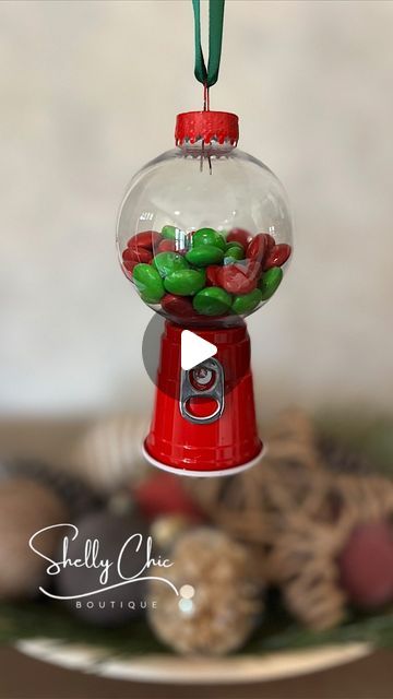 Gumball Machine Christmas Ornament, Gum Ball Ornament Diy, Gum Ball Machine Ornament, Kids Diy Christmas Ornaments Easy Crafts, Diy Gumball Machine Ornament, Gumball Ornament Diy, M&m Crafts, Gumball Machine Ornament Diy, M&m Ornaments Diy