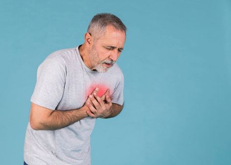 Senior man having chest pain on blue background Photo | Free Download Heart Pain, Heart Blocks, Heart Problems, High Blood Sugar, Chest Pain, Blue Backgrounds, How To Know, Natural Remedies, Disease