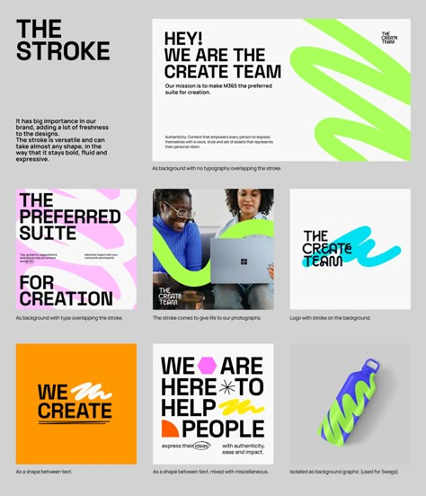 Microsoft - The Create Team Identity on Behance Brand Moodboard, Social Media Branding Design, Open Enrollment, Visual Language, Visual Identity Design, Social Media Design Inspiration, Social Media Branding, Website Inspiration, Personal Brand