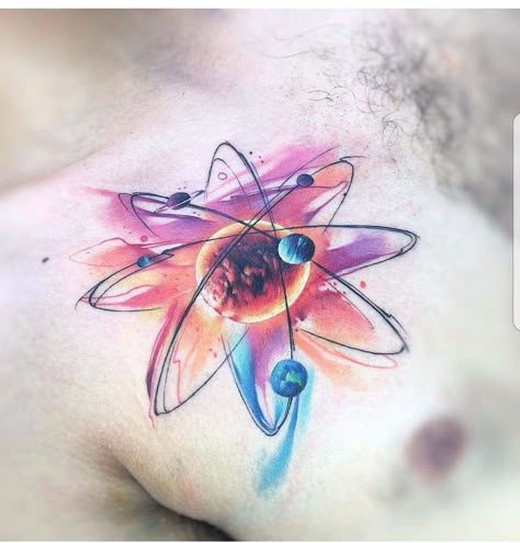 Astronomical Tattoo, Scientific Tattoo, Atom Tattoo, Tattoos For Women On Thigh, Science Tattoo, Science Tattoos, Ab Tattoo, Molecule Tattoo, Small Chest Tattoos