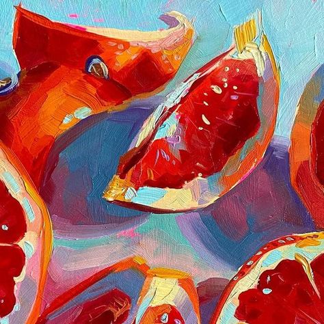 Alai✨Oil painter on Instagram: "Grapefruit/Orange collection!🍊 Which one do you like? Now I wonder why I painted so many grapefruits and just a couple of oranges?! When irl I love oranges and hate grapefruits 🤭 new to-do unlocked!

✨Some available as print! On sale until tomorrow!

#grapefruits #oranges #citrus #citrusart #boldcolors #painterly" Grapefruit Painting, Orange Juice Painting, Citrus Painting, Orange Fruit Painting Acrylic, Grapefruit Oil Painting, Vegetable Art, Painting Food, Food Painting, Fruit Painting