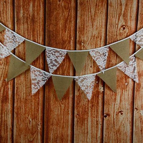 Wedding Streamers, Bunting Decor, Lace Bunting, Hessian Fabric, Vintage Burlap, Wedding Bunting, Bridal Decorations, Burlap Lace, Burlap Banner