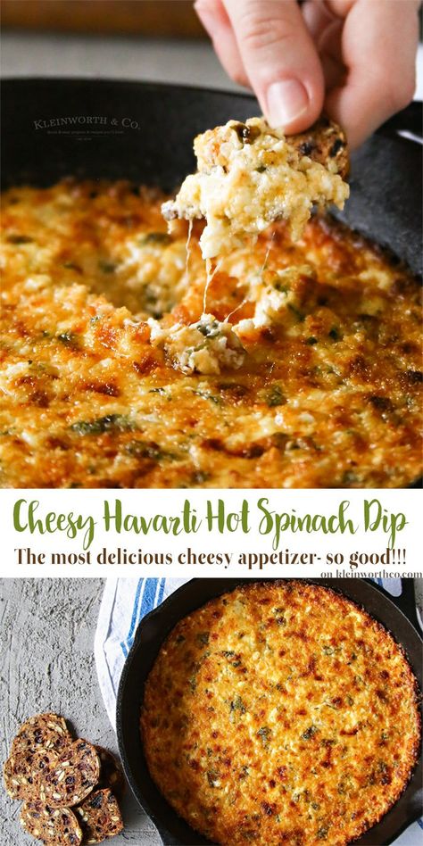 Havarti Cheese Recipes, Baked Cheese Dip, Hot Spinach Dip, Cheesy Appetizer, Havarti Cheese, Havarti, Baked Cheese, Spinach Dip, Snacks Für Party