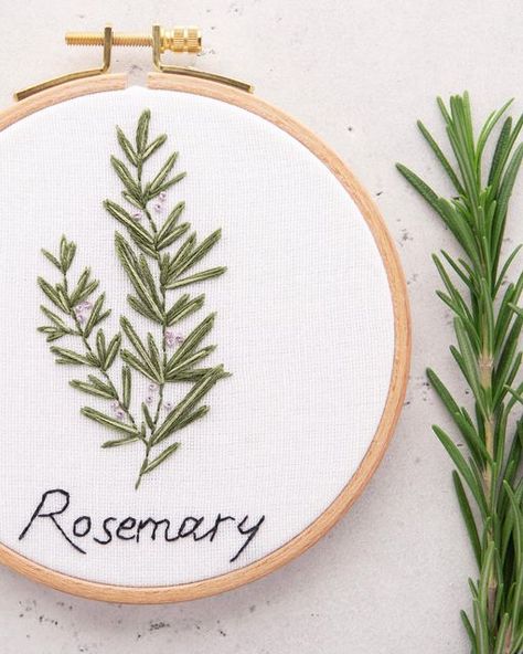 Embroidery Herbs Pattern, Herb Embroidery Patterns Free Printable, Herb Embroidery Patterns, Plant Embroidery Simple, Basil Embroidery, Thyme Embroidery, Embroidery Rosemary, Rosemary Embroidery, Embroidered Herbs