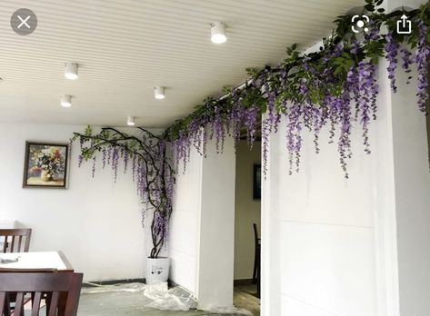 Indoor Wisteria, Wisteria Room Decor, Crochet Wisteria, Wisteria Room, Fake Wisteria, Spa Baths, Fairy Room, Wisteria Tree, Tree Artificial