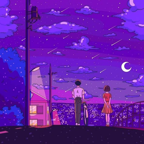 Whisper Of The Heart, Purple City, Lo-fi Aesthetic, Purple Vibe, Blue Color Palette, Purple Themes, Digital Portrait Art, Aesthetic Japan, Watch Wallpaper