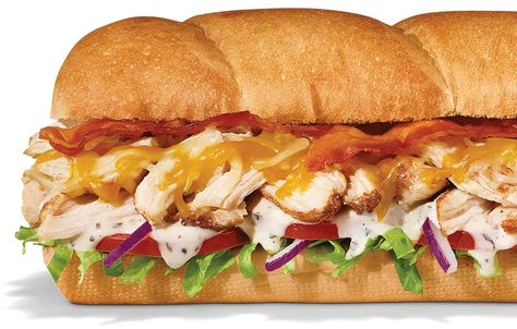 NEW ITEM: Elite Chicken and Bacon Ranch from Subway. See the full nutrition facts, weight watchers points and allergies on our website. #fastfood #nutrition Subway Chicken Bacon Ranch Recipe, High Protein Subway, Chicken Bacon Ranch Subway, Chicken Ranch Sandwich, Subway Recipes, Best Subway Sandwich, Low Calorie Sandwich, Subway Chicken, Subway Sandwiches