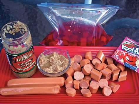 Hot dogs Homemade Catfish Bait, Fishing Hacks, Plastic Worms, Catfish Bait, Trout Fishing Tips, Catfish Fishing, Dog Days Of Summer, Beet Juice, Angler Fish