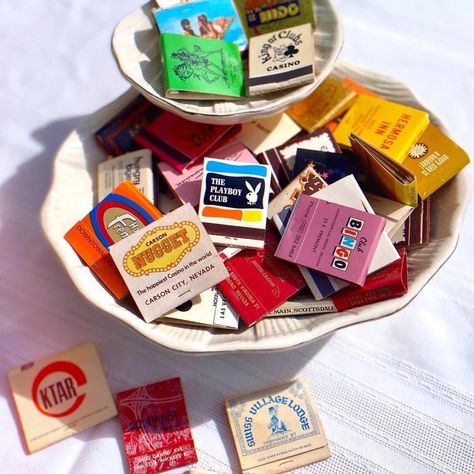 first “teams” all state Match Collection Display, Bowl Of Matches, Matchbook Bowl, Aesthetic Party Favors, Matches Collection, Matchbooks Vintage, Matchbook Display, Matches Aesthetic, Free Decorating Ideas