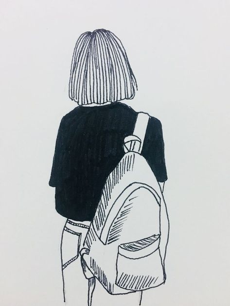 beautiful fashion illustration, fashion art, sketch Pencils Aesthetic, Tumblr Doodles, Girl With Backpack, Backpack Drawing, Doodles Sketches, Doodles Ideas, 심플한 그림, Art Doodles, Art Tumblr