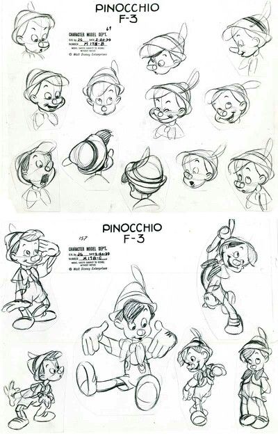 Concept art from Disney's Pinocchio Disney Pinocchio Drawing, Pinocchio Concept Art, Concept Art Disney, Character Design Disney, Disney Poster, Expression Sheet, Character Model Sheet, Animation Sketches, Disney Concept Art