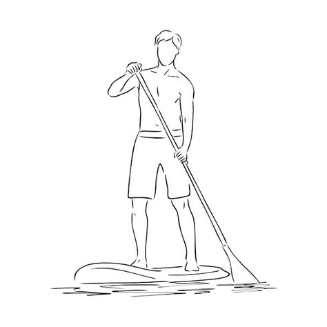 Paddle Boarding Drawing, Paddle Boarding Illustration, Paddle Boarding Tattoo Ideas, Paddle Board Drawing, Paddle Board Tattoo, Fitness Illustration, Drawing Stand, Lake Quotes, Paddle Surf