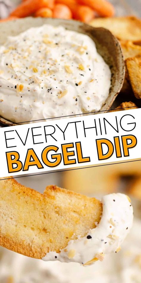 This simple four ingredient Everything Bagel Dip is an easy and delicious 5 minute appetizer recipe that is great served with vegetables, crackers, chips or bagels! Bagel Dip Recipe, Bagel Chips Recipe, Everything Bagel Dip, Bagel Dip, Best Dip Recipes, Bagel Chips, Delicious Appetizer Recipes, Party Appetizers, Tasty Bites