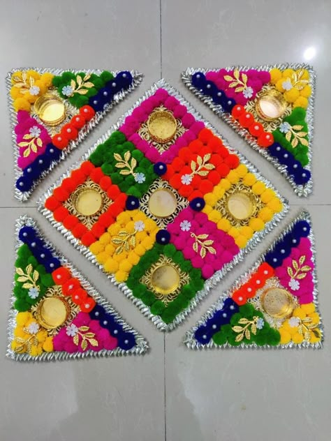 Diwali Diya Decoration, Diwali Candles, Thali Decoration Ideas, Janmashtami Decoration, Diwali Decorations At Home, Diwali Decoration Items, Diy Diwali Decorations, Rangoli Ideas, Flower Decorations Diy