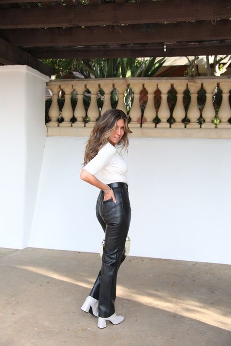 Wilfred Melina Pants SOLD OUT, SHOP similar Levi’s Leather Ribcage Pants SHOP White Zara Boots Wilfred Melina Pant, Melina Pants, Edgy Boots, Blogger Outfit Inspiration, Melina Pant, Zara Leather Jacket, Chic Sweatshirt, Stylish Outfits For Women Over 50, Fashion Blogger Outfit