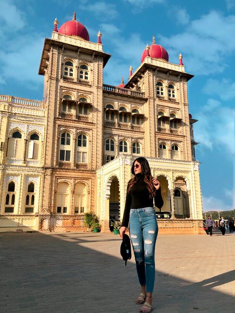 #travel #travelphotography #traveltips #traveloutfit #lifestyle #laxmireddy75 #pinterestinfluencer #Mysorepalace #mysuru Palace Poses, Girl Western Outfit, Mysore Palace, Travel Pose, Girl Western, Travel Art Journal, Western Outfit, Hiding Face, Travel Outfits