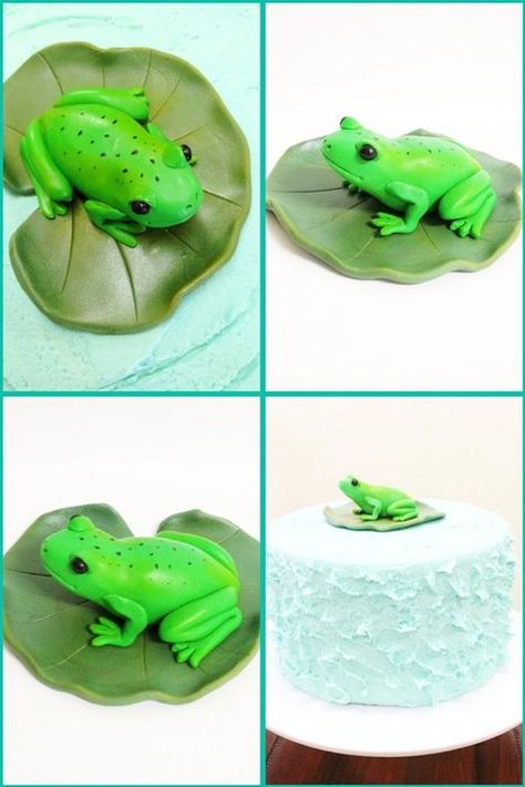 Frog on a Lilly pad Froggy Cake, Baby Reveal Party Decorations, Frog Activities, Frog Birthday Party, Soap Design Ideas, Chocolate Showpiece, Lilly Pad, Fondant Cake Topper, Baby Reveal Party