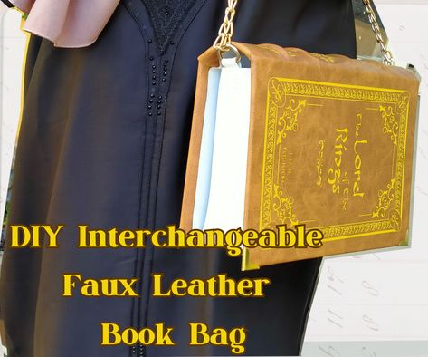 Diy Leather Book Cover, Book Bag Diy, Leather Purse Diy, Fantasy Crafts, Leather Book Bag, Purse Diy, Leather Book Covers, Book Purse, Book Crafts Diy