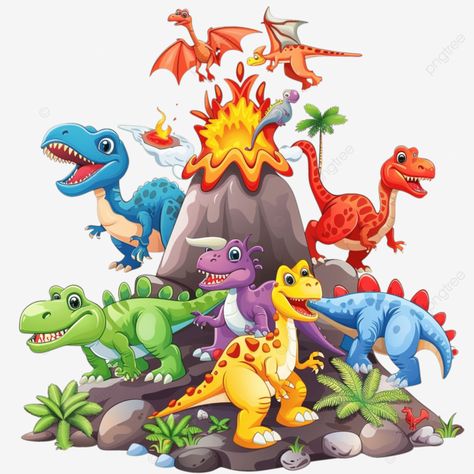 vector cartoon of funny dinosaurs with volcano eruption sticker mascot dinosaur png Dino Clipart Cute Dinosaur, Dinosaur Images Free Printable, Dino Kartun, Cute Dinosaur Cartoon, Dino Cartoon, Dino Png, Dinosaur Scene, Dinosaurs Clipart, Funny Dinosaurs