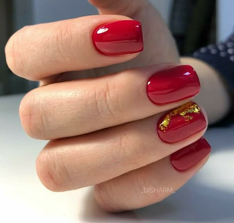 Red Gelish Nails, Red And Gold Nails Short, Red Tip Nails, Gold Gel Nails, Bright Nail Art, Red Gel Nails, Brown Acrylic Nails, Manicure Nail Designs, Hello Nails