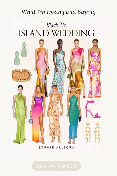 Wedding season is here and so I've curated a roundup of different styles of wedding guest dresses for this summer. I've found colorful and floral dresses for destination beach weddings or any wedding you may be attending. You can shop all of the dresses, heels and accessories on my LTK! Wedding Summer Dress, Destination Wedding Welcome Party Outfit, Beach Black Tie Wedding Guest, Summer Wedding Bridesmaids Dresses, Resort Formal Wedding Attire, Bahamas Wedding Guest Dress, Island Wedding Colors, Dresses For A Beach Wedding, Tropical Wedding Bridesmaids