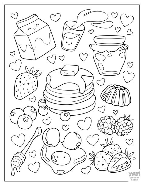 Kawaii food with pancakes Kawaii Coloring Pages Free Printable, Kawaii Coloring Pages, Hello Kitty Colouring Pages, Food Coloring Pages, Kitty Coloring, Coloring Pages Free Printable, صفحات التلوين, Hello Kitty Coloring, Pola Kartu